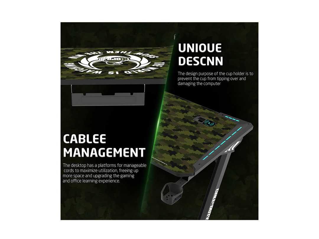GAMEON Call Of Duty Phantom XL-L Series L-Shaped RGB Flowing Light Gaming Desk With Mouse pad, Headphone Hook, Cup Holder, Cable Management, Gamepad Holder, Qi Wireless Charger & USB Hub - Black/Green in Qatar GAMEON Call Of Duty Phantom XL-L Series L-Shaped RGB Flowing Light Gaming Desk With Mouse pad, Headphone Hook, Cup Holder, Cable Management, Gamepad Holder, Qi Wireless Charger & USB Hub - Black/Green in Qatar